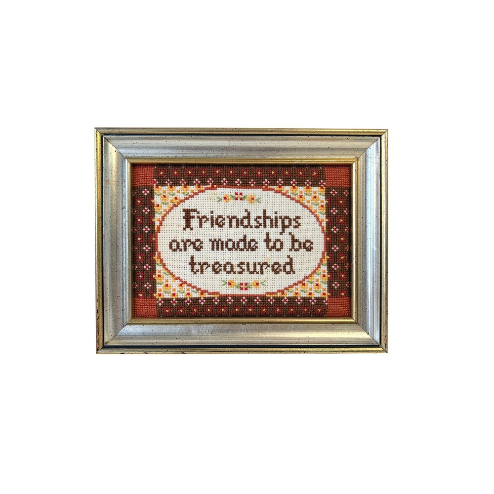 Vtg Framed Cross Stitch Friendships Are Made To Be Treasured Wall Art 9x7 Decor